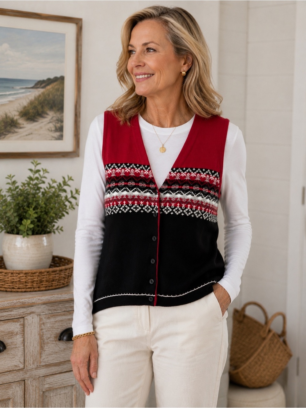 Vintage Liz Claiborne Fair Isle Sweater Vest Grandmacore Cabin Preppy Large